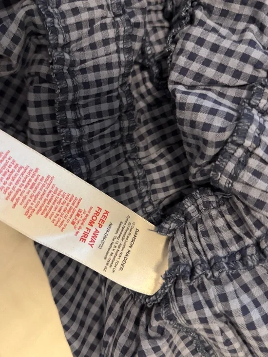 Damson Madder Dakota Top Blue Gingham Puff-Sleeve Blouse Burgundy Velvet Ties - Picture 4 of 4